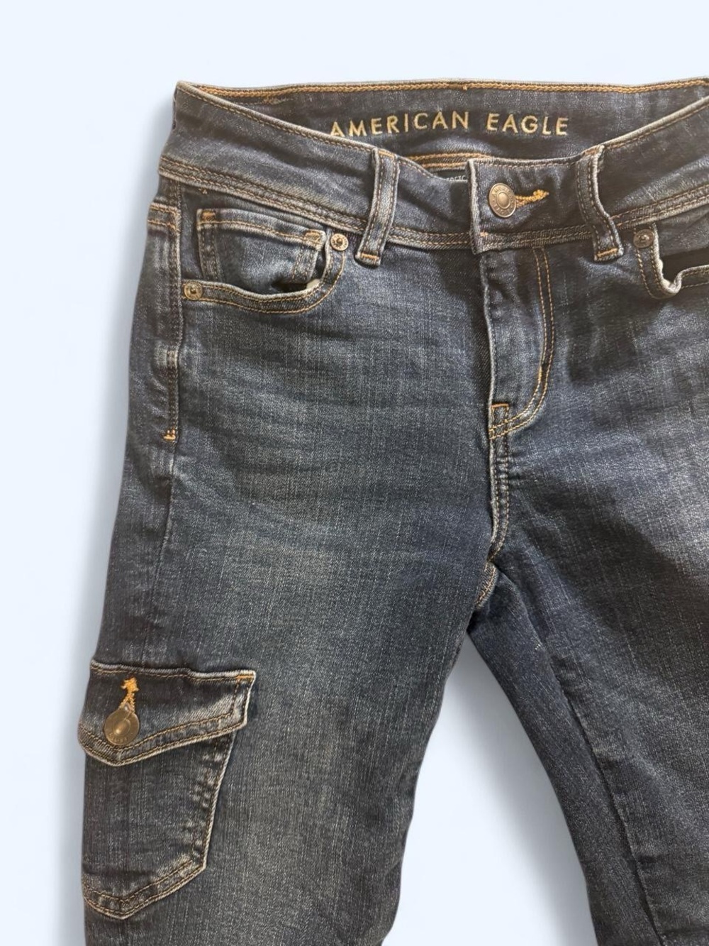 American Eagle Y2K Cargo Kick Boot Flare Jeans 000 - Picture 4 of 7